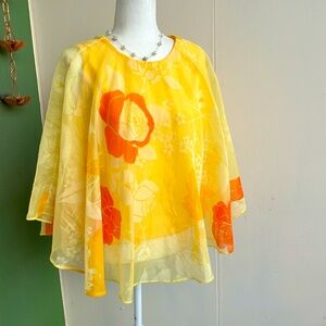 Vintage 60s 70s Bright Yellow and Orange Angel Wing Flowy Capelet Top